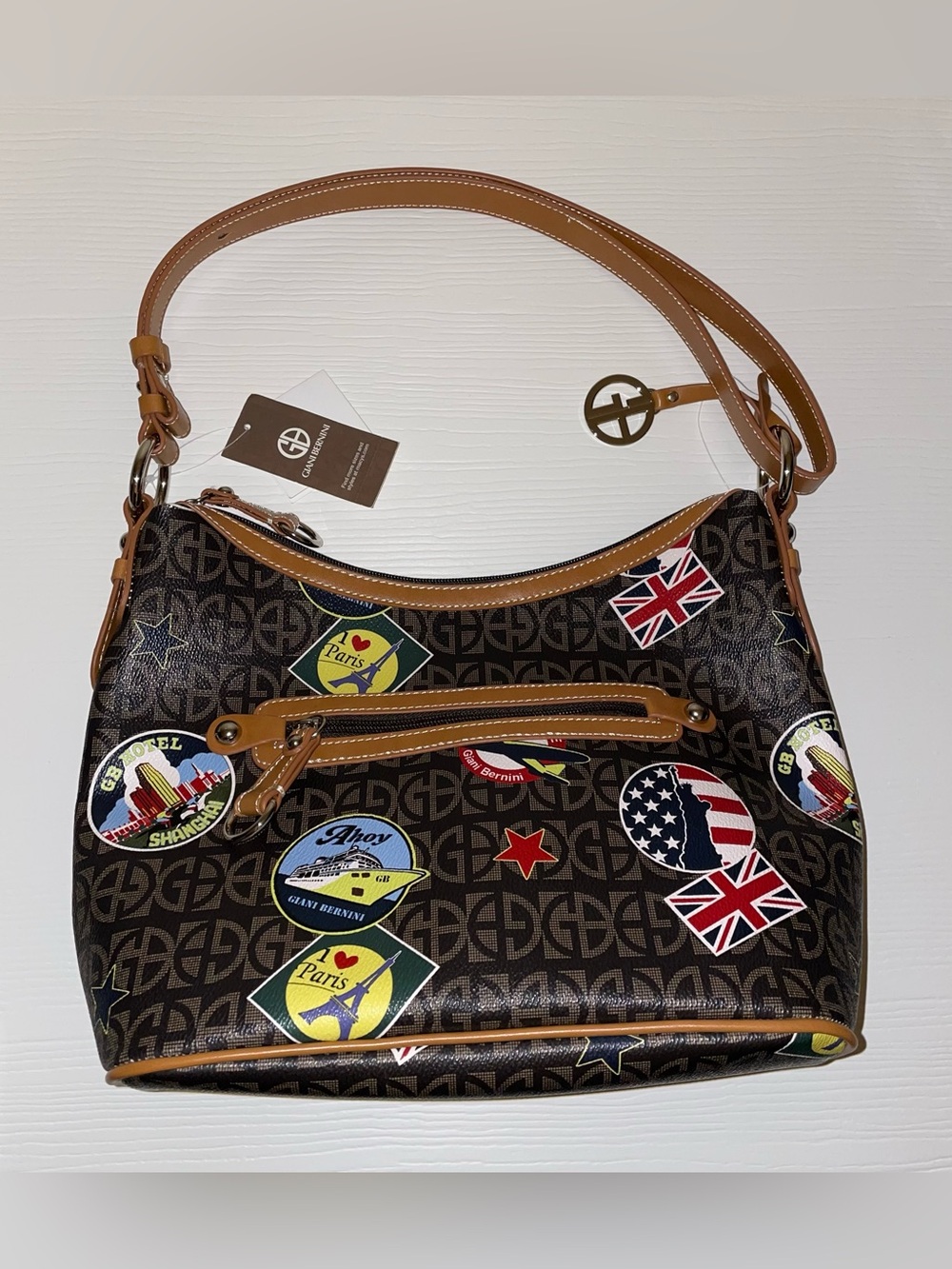 Giani Bernini Women’s B Sign Shoulder Bag Postcard Brown New